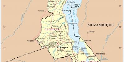 Mapa ng Malawi ng pagpapakita ng mga kalsada