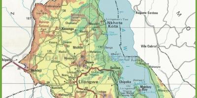 Mapa ng pisikal na mapa ng Malawi