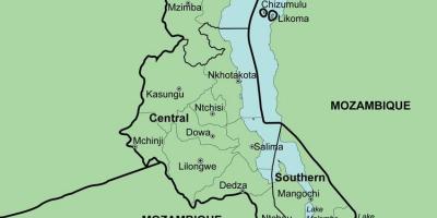 Mapa ng Malawi ng pagpapakita ng mga distrito